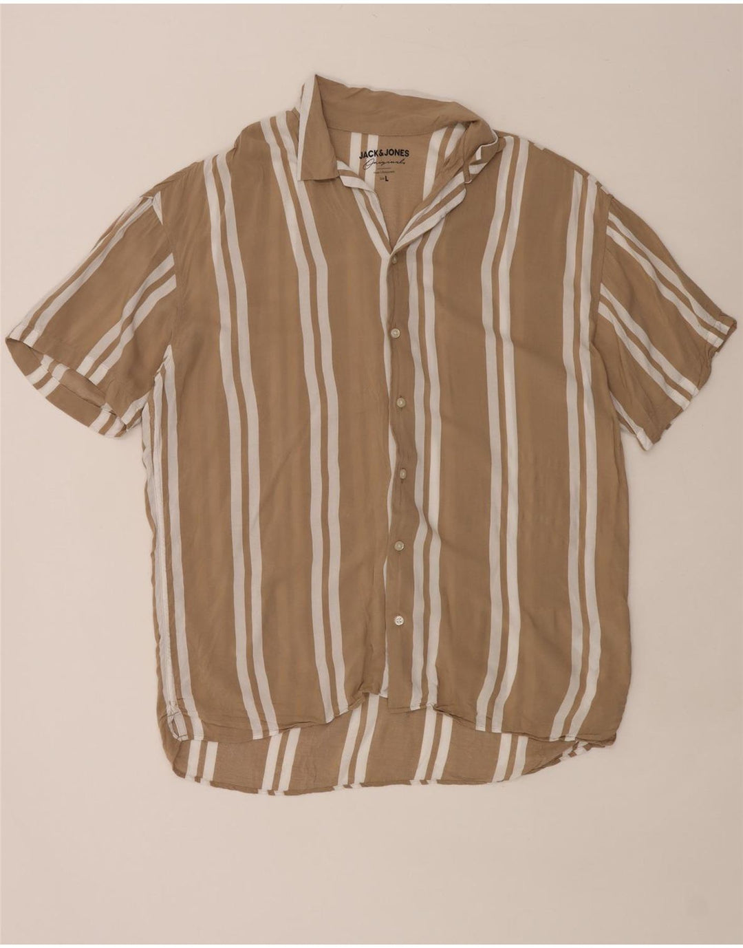 Jack & Jones Kortærmet Herreskjorte Stor Beige Stribet Viscose
