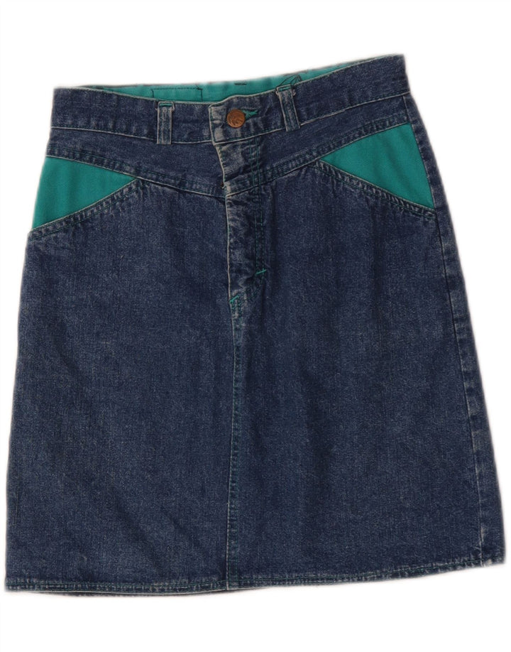 Vintage dame mini denim nederdel W26 lille marineblå farveblok