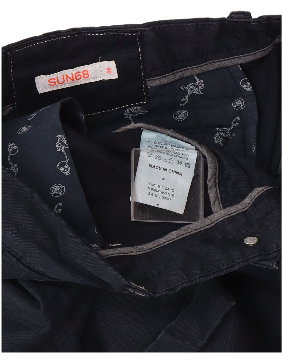 Sun68 Herre Chino Shorts W36 Large Navy Blue Bomuld