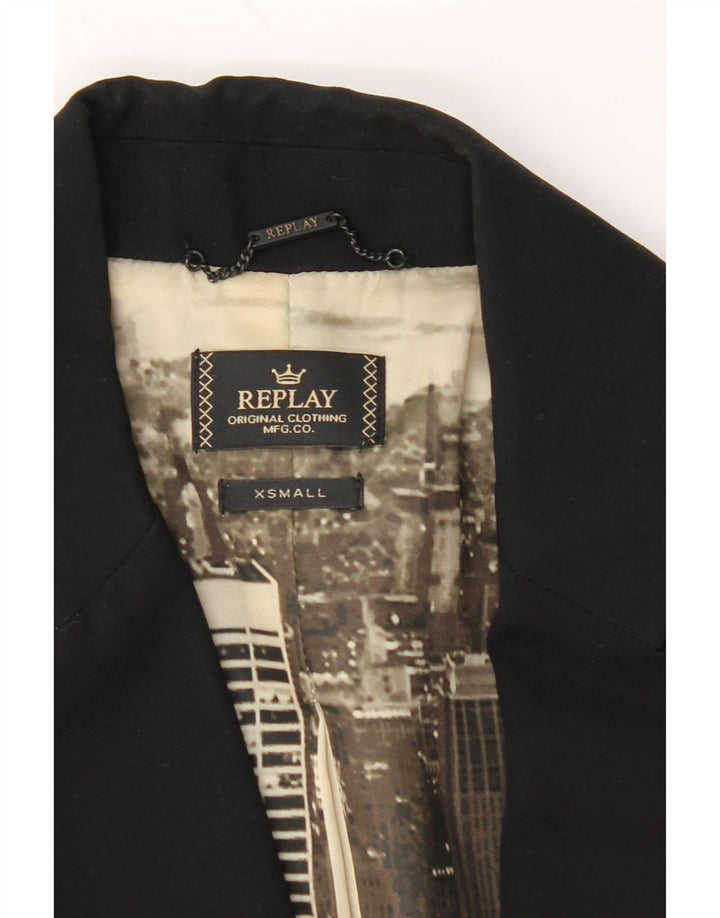 REPLAY Womens 1 Button Blazer Jacket UK 6 XS Black Vintage Replay and Second-Hand Replay from Messina Hembry 