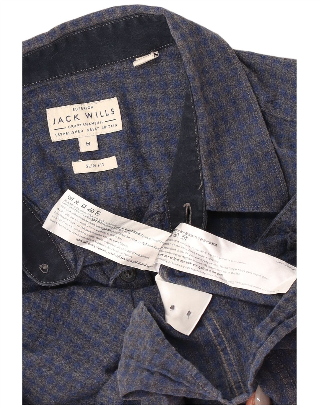 Jack Wills Herre Slim Fit skjorte Medium Blue Gingham Cotton