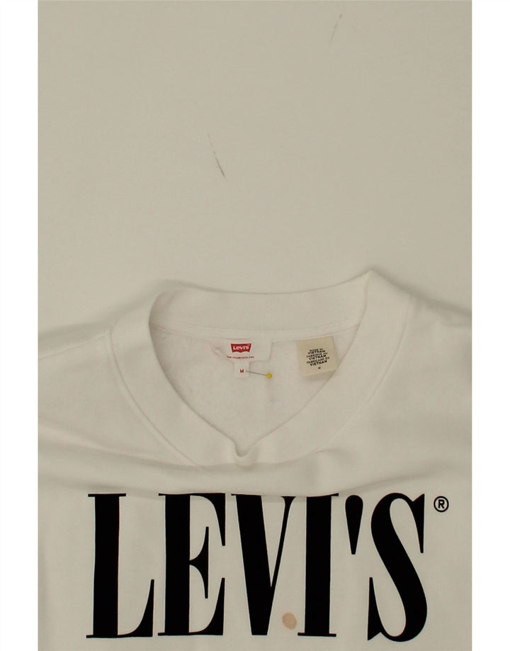 LEVI'S Womens Oversized Crop Graphic Sweatshirt Jumper UK 14 Medium White Vintage Levi's and Second-Hand Levi's from Messina Hembry 