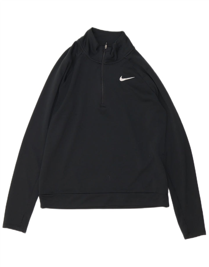 NIKE Dame Dri Fit Pullover med lynlås-hals Træningsdragt Top UK 10 Lille Sort