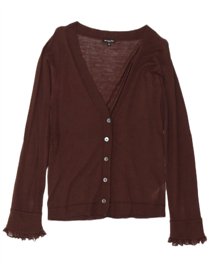 MASSIMO DUTTI Dame Cardigan Sweater UK 14 Stor Brun Uld