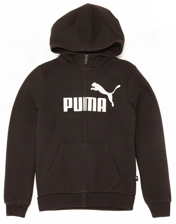 Puma piger grafisk hættetrøje med lynlås 11-12 år sort bomuld