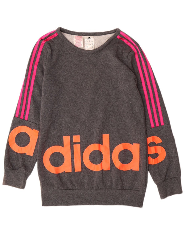 ADIDAS Piger Grafisk Sweatshirt Jumper 11-12 År Grå Bomuld