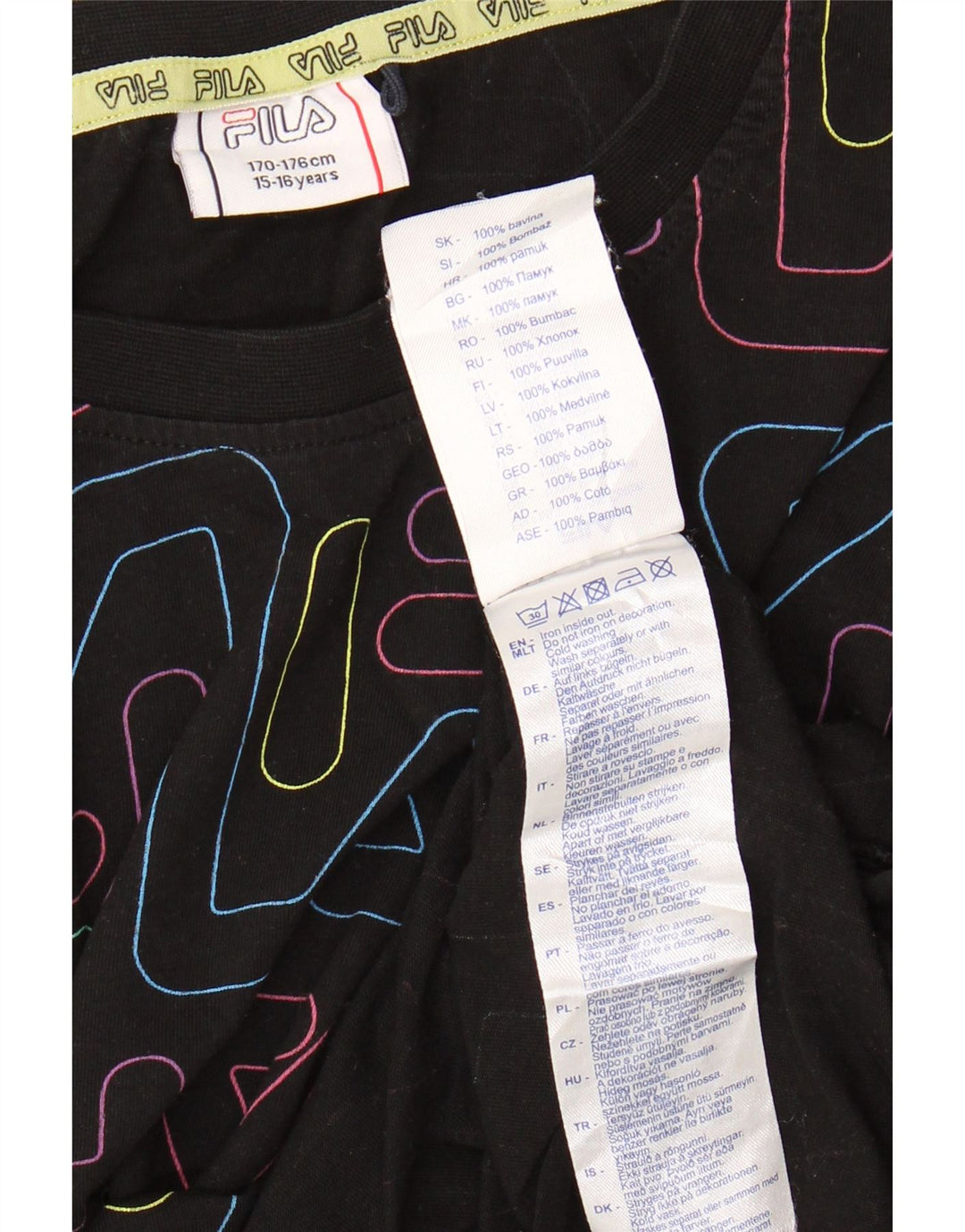 FILA Girls Crop Grafisk T-Shirt Top 15-16 År Sort Bomuld