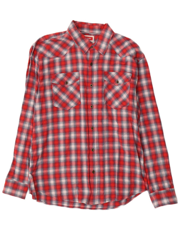 Wrangler vestlig flannelskjorte til mænd XL rød ternet bomuld