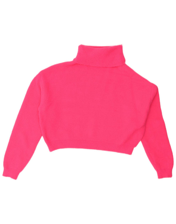 Zara Womens Crop Oversized Roll Neck Jumper Sweater UK 10 Small Pink Nylon