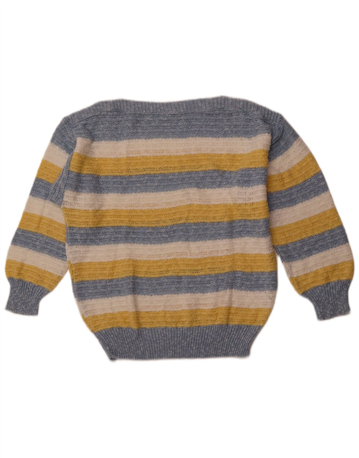 VINTAGE Dame Boat Neck Sweater IT 42 Mellem blå stribet bomuld