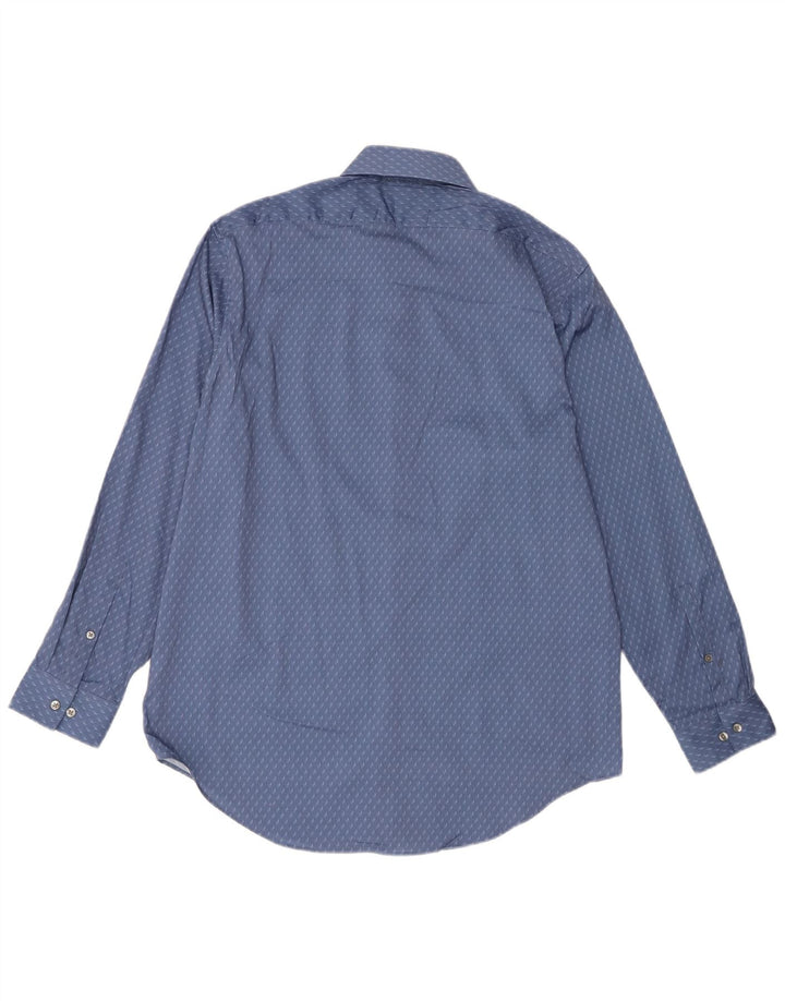 Calvin Klein Herre Slim Fit Skjorte Størrelse 16 1/2 Stor Blå Geometrisk Polyester