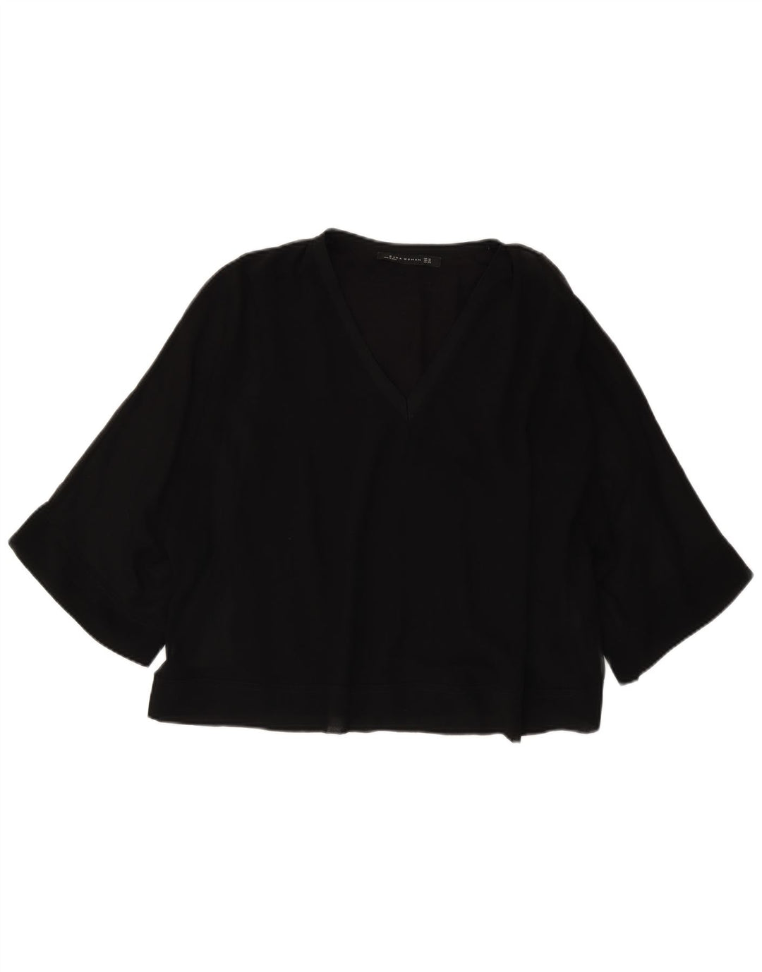 Zara Dame 3/4 ærmet Oversized bluse Top UK 6 XS Sort Polyester