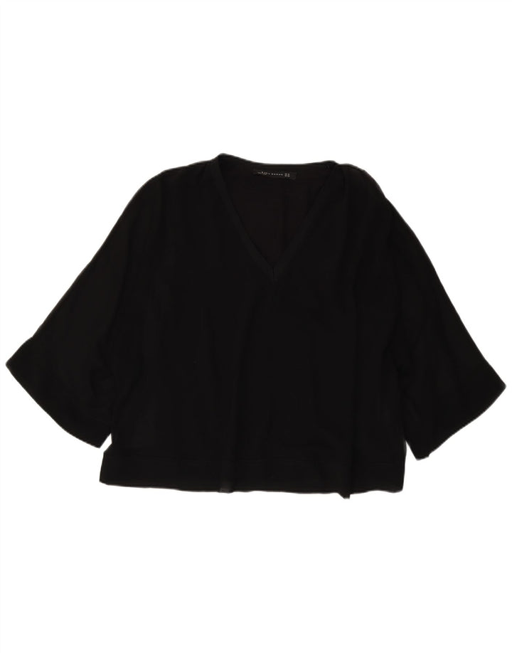 Zara Dame 3/4 ærmet Oversized bluse Top UK 6 XS Sort Polyester