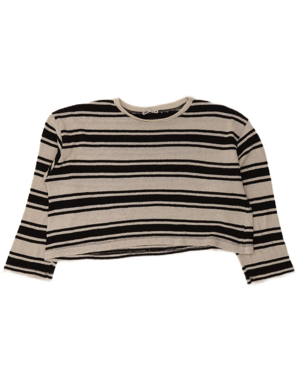 Zara Womens Crop Oversized Top Langærmet UK 16 Stor Sort Stribet