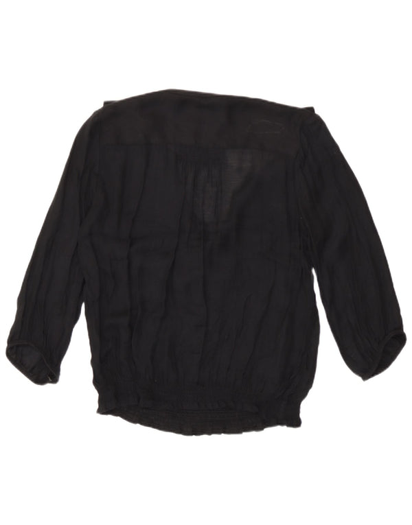Zara Womens Military 3/4-ærmet bluse Top UK 12 Medium Black