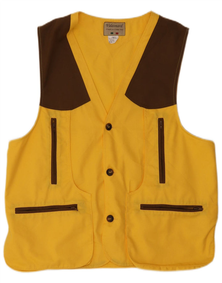 VINTAGE Herre Utility Gilet UK 40 Large Yellow Colourblock Polyester