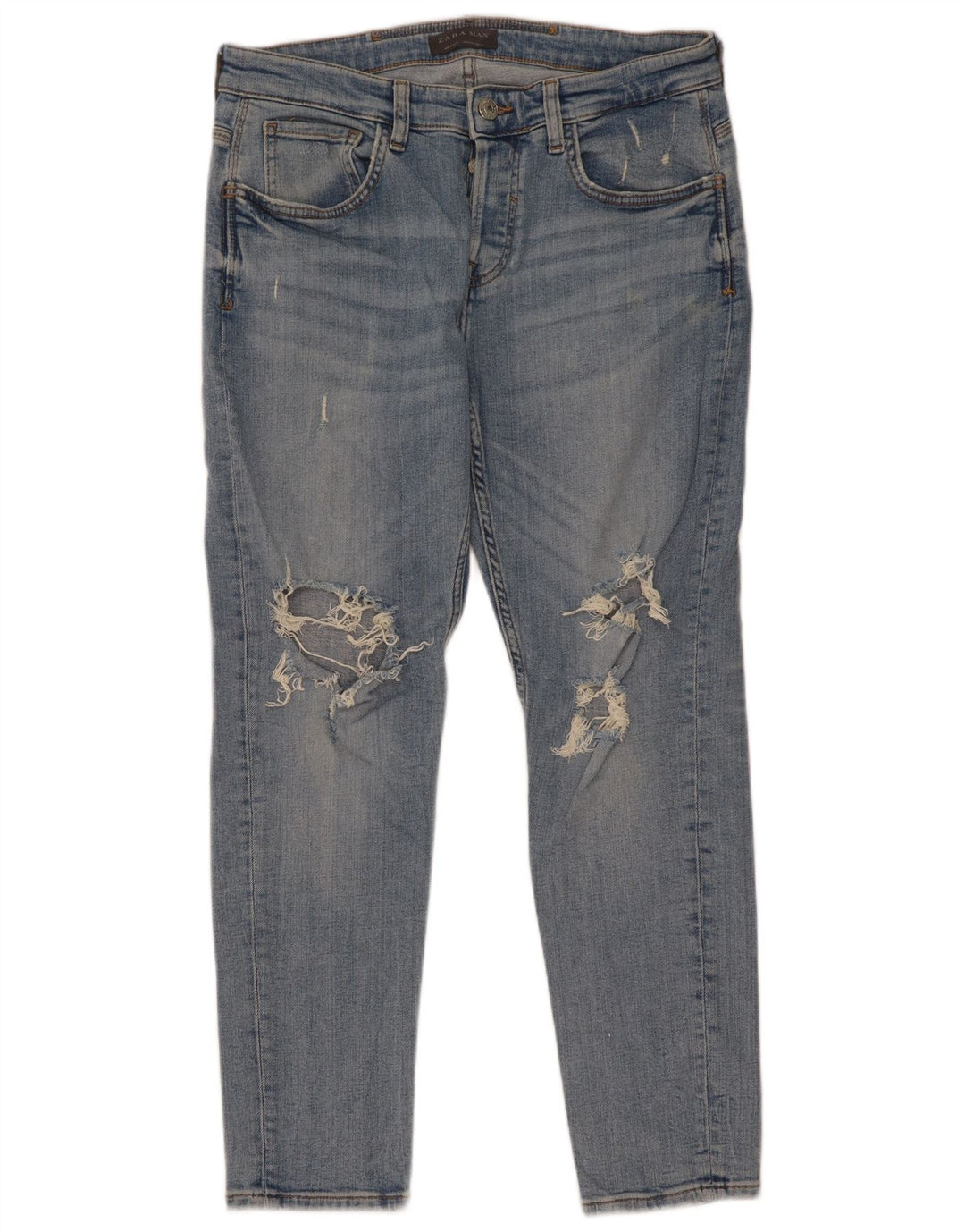 Zara Herre Distressed Slim Jeans EU 42 Large W32 L29 Blue Cotton