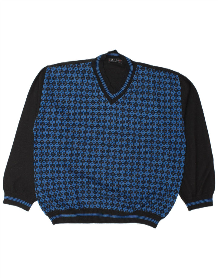 Island Herre V-hals sweater XL Blå Argyle/Diamond Wool