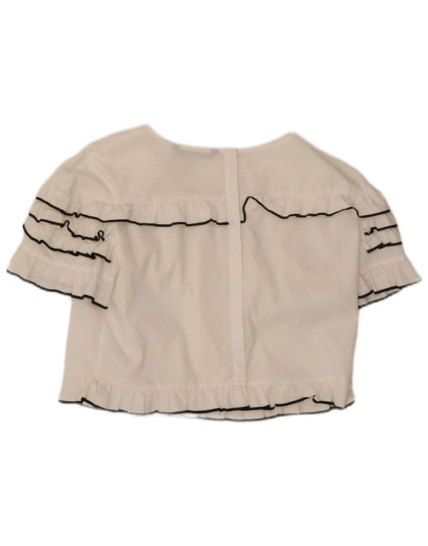 Zara Womens Crop Bluse Top UK 14 Large White Bomuld