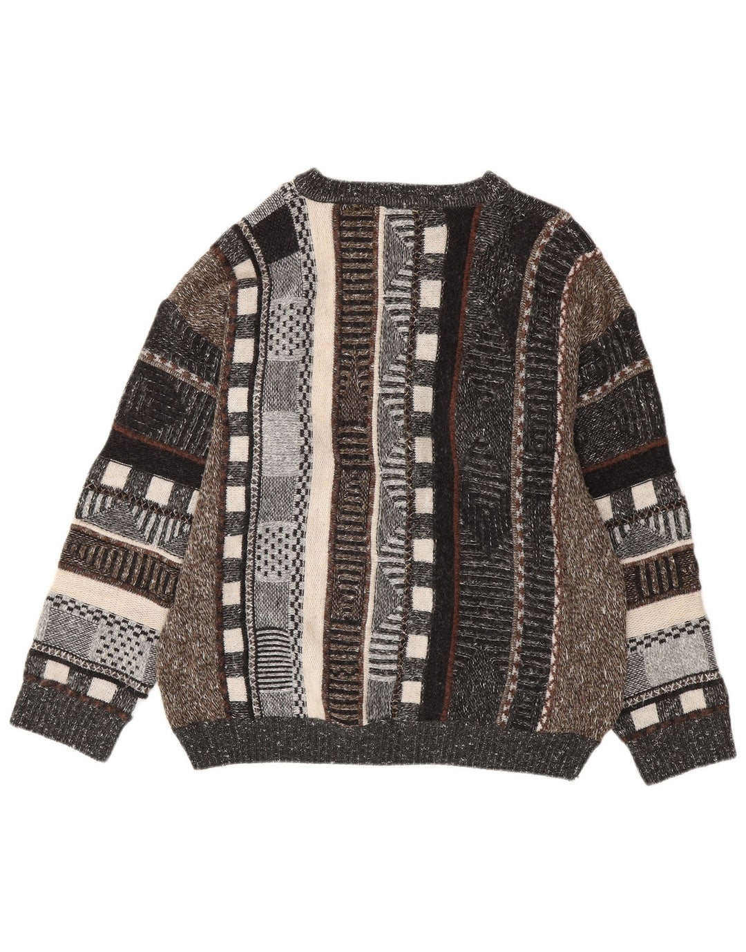 VINTAGE Herre trøjetrøje med rund hals UK 44 XL flerfarvet stribet