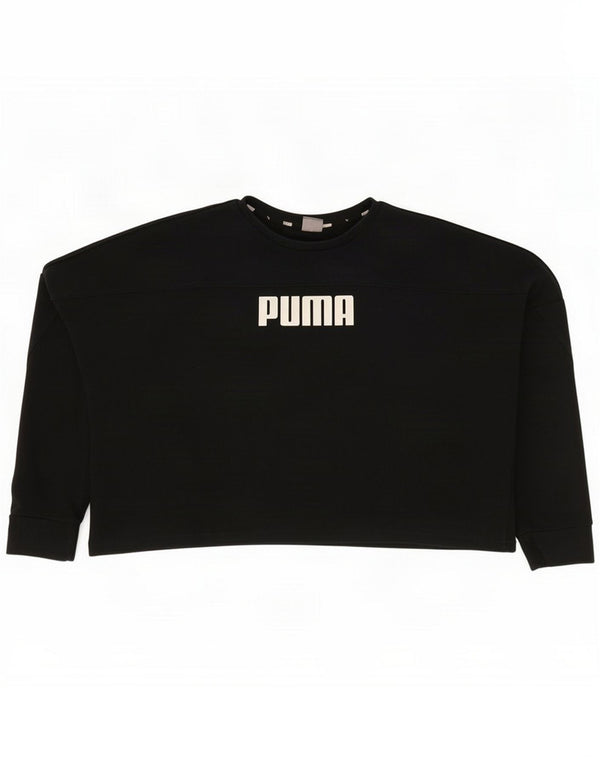 Puma Womens Crop Graphic Oversized Sweatshirt Jumper UK 10 Small Black
