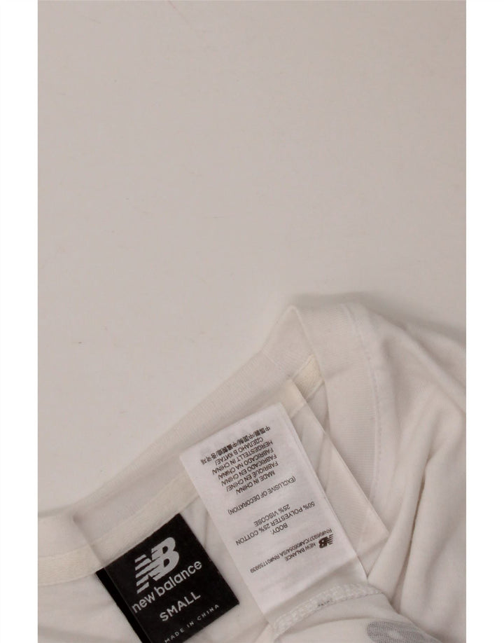NEW BALANCE Dame Crop Grafisk T-Shirt Top UK 10 Small White Bomuld