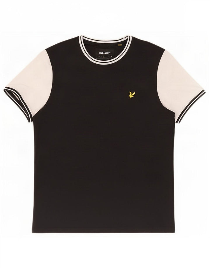 Lyle & Scott Herre T-shirt Top Medium Sort Colourblock Bomuld