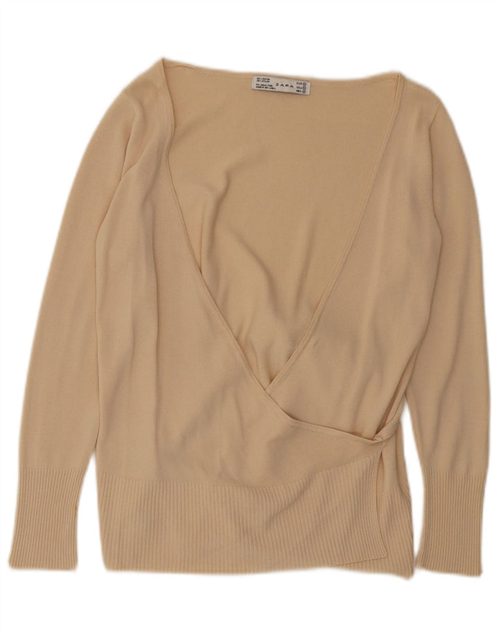 Zara Womens Wrap Cardigan Top UK 12 Medium Beige Rayon