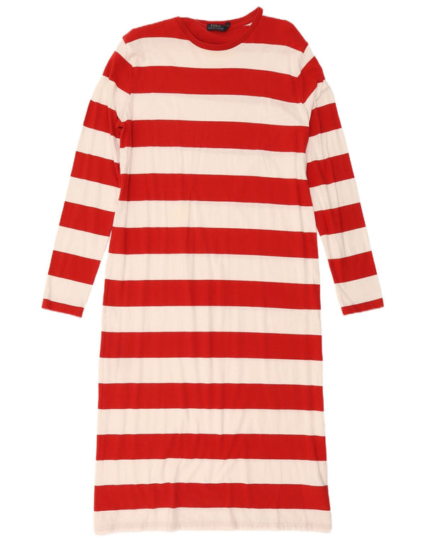 Polo Ralph Lauren Dame Langærmet T-Shirt Kjole UK 14 Stor Rød Stribet