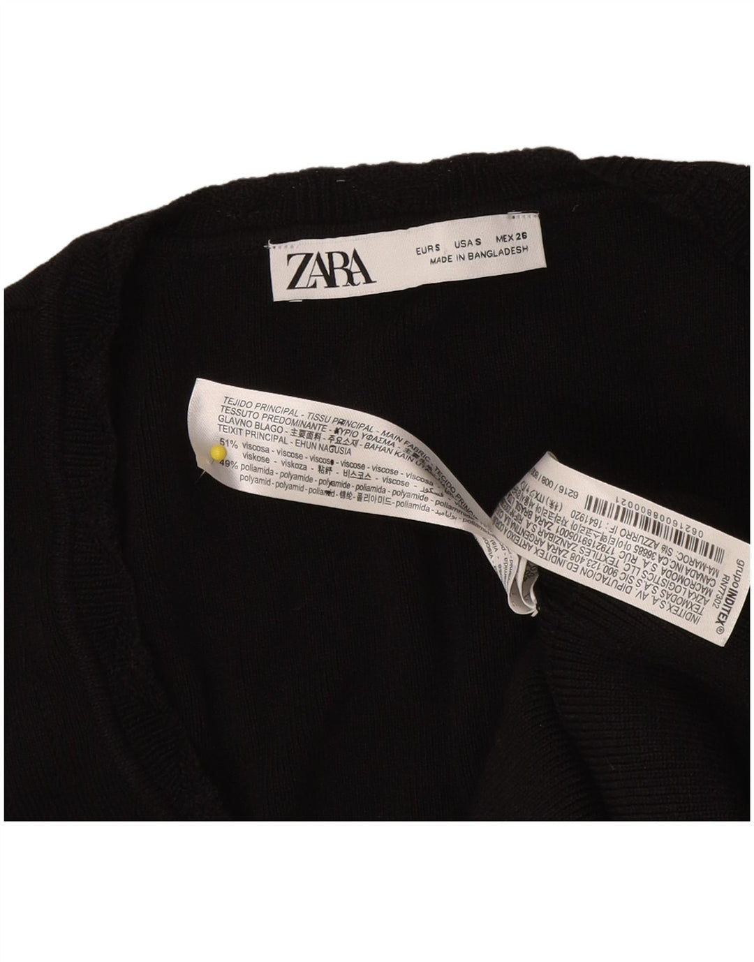 Zara Womens Crop Vest Tank Top UK 8 Small Black Viscose