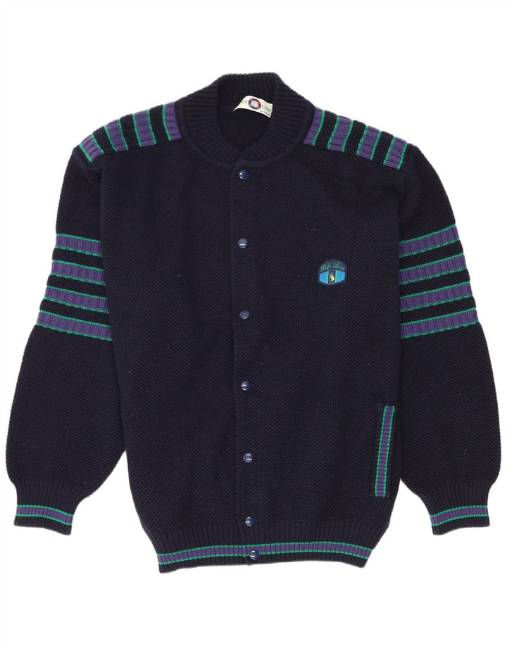 Life Line Mens Cardigan Sweater XL Navy Blue Striped Wool