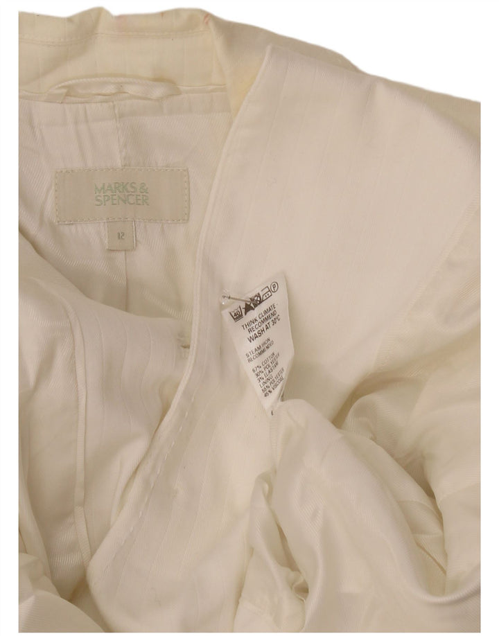 Marks & Spencer Dame 2 Button Blazer Jacket UK 12 Medium White Bomuld