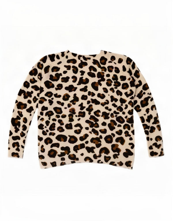 Marks & Spencer Dame V-hals sweater UK 14 Stort beige dyreprint