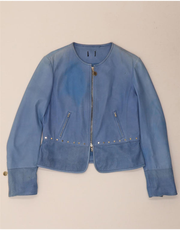 Penny Black Womens Læder Bomber Jacket UK 14 Large Blue Læder