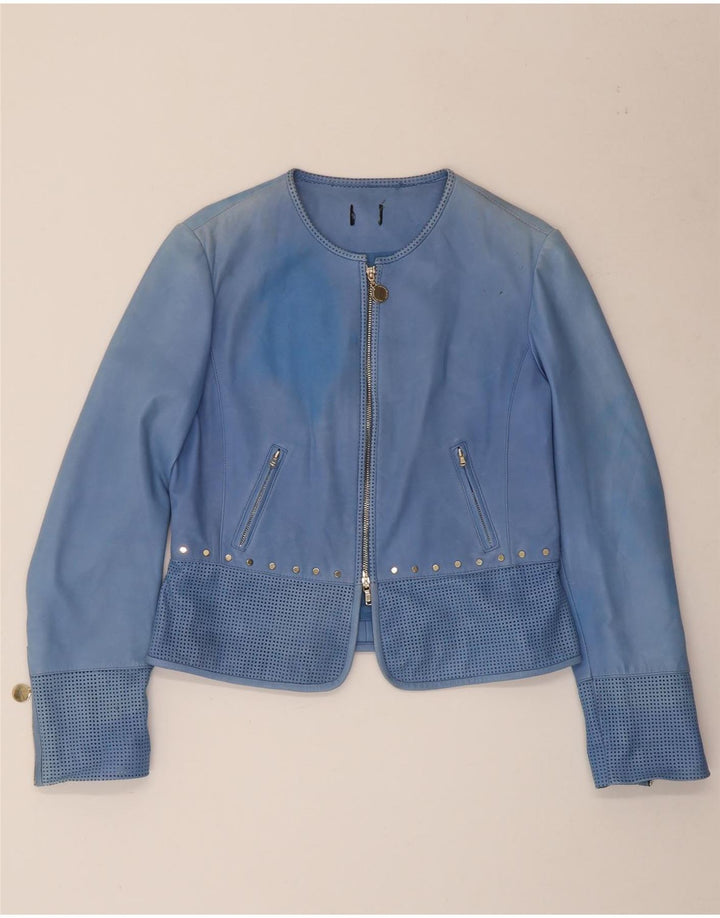 Penny Black Womens Læder Bomber Jacket UK 14 Large Blue Læder