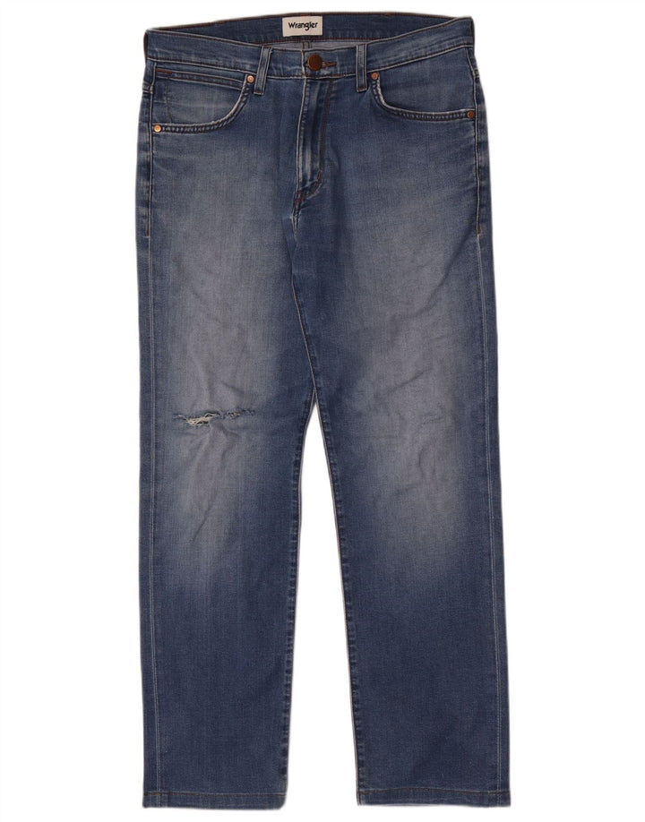 Wrangler Herre Distressed Straight Jeans W32 L30 Blå