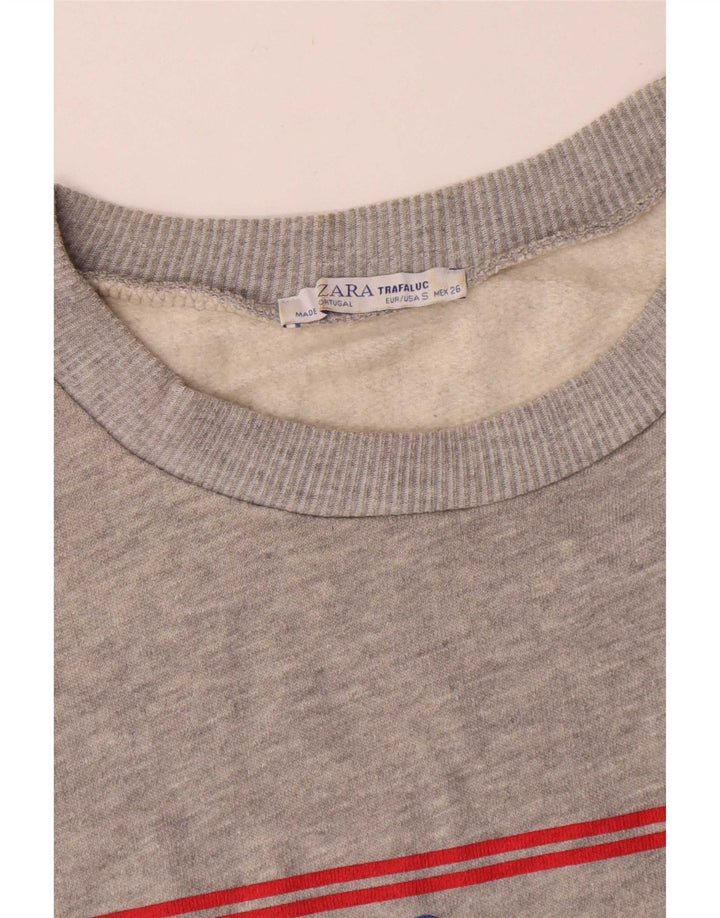 Zara Dame Grafisk Oversized Sweatshirt Jumper UK 10 Small Grå Flecked