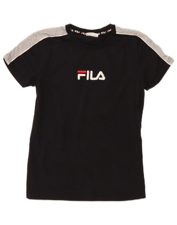 Fila Dame Grafisk T-Shirt Top UK 10 Small Black Colourblock Bomuld