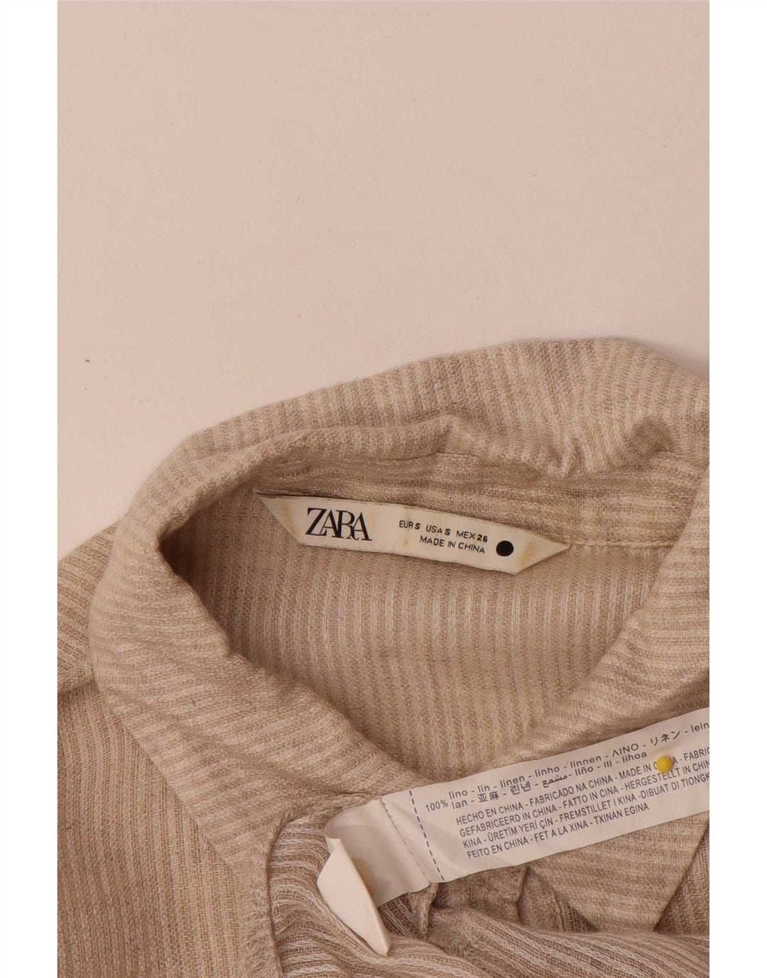 Zara Dameskjorte UK 10 Lille beige stribet hør