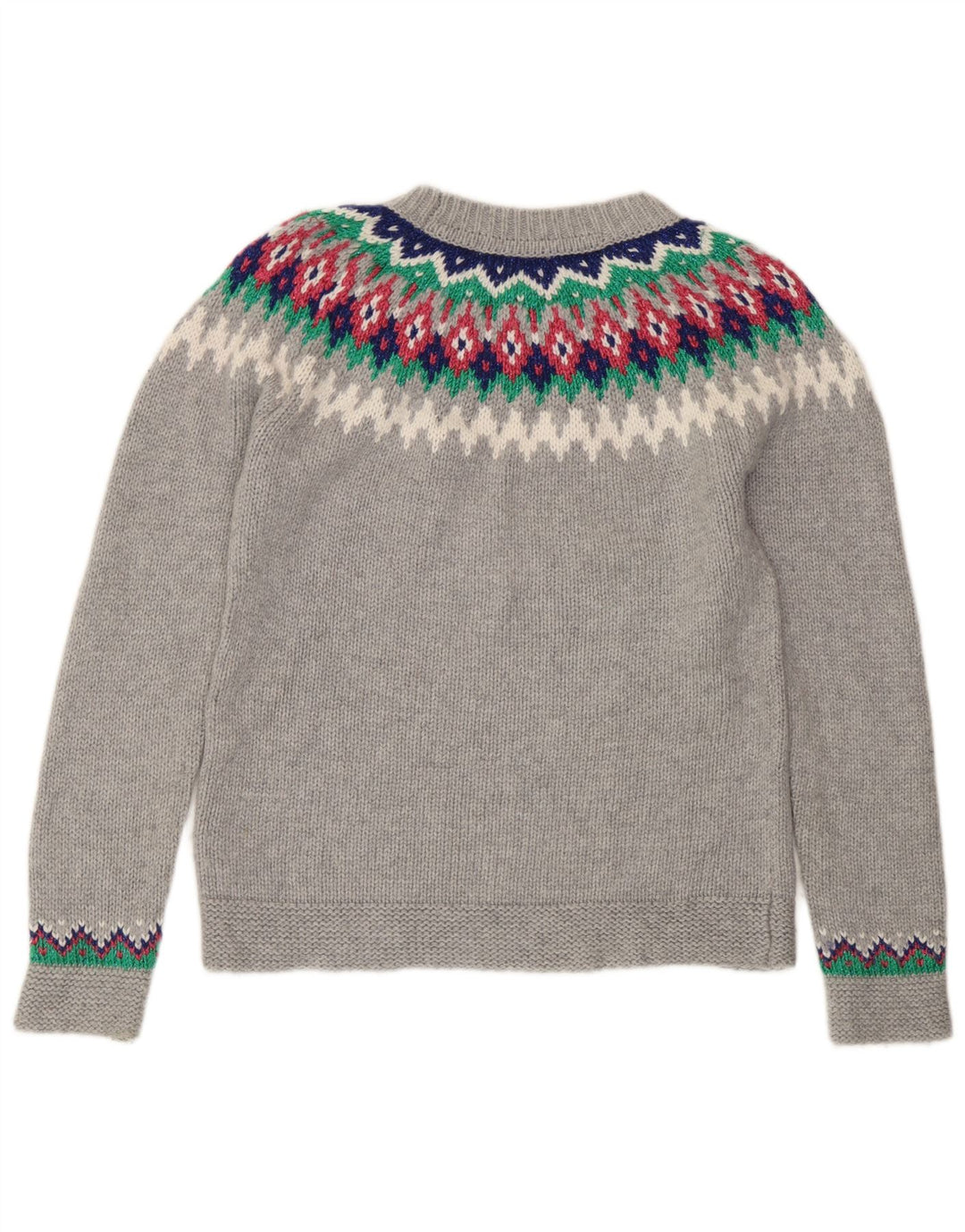 Boden Dame Crew Neck Jumper Sweater UK 10 Small Grey Fair Isle Polyamid