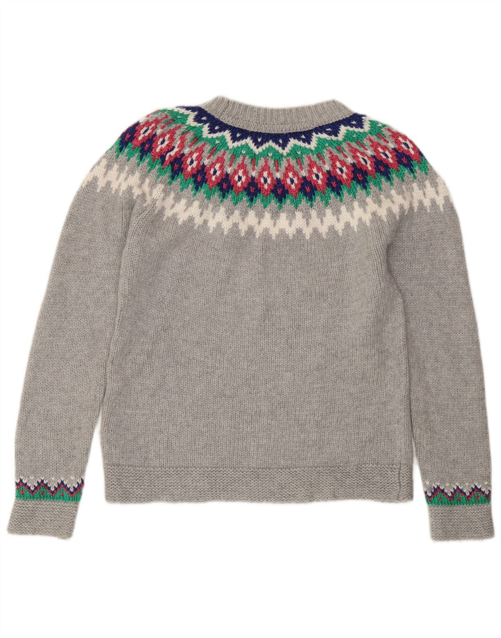 Boden Dame Crew Neck Jumper Sweater UK 10 Small Grey Fair Isle Polyamid