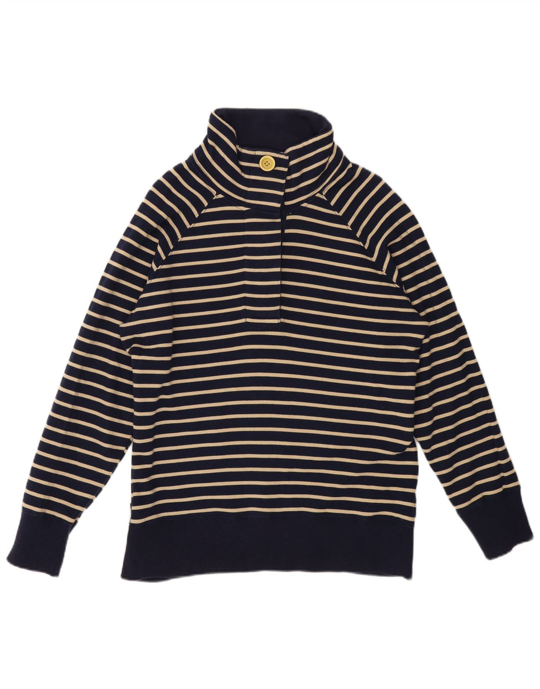 JOULES Dame Button Neck Sweatshirt Jumper UK 14 Large Navy Blue Striped