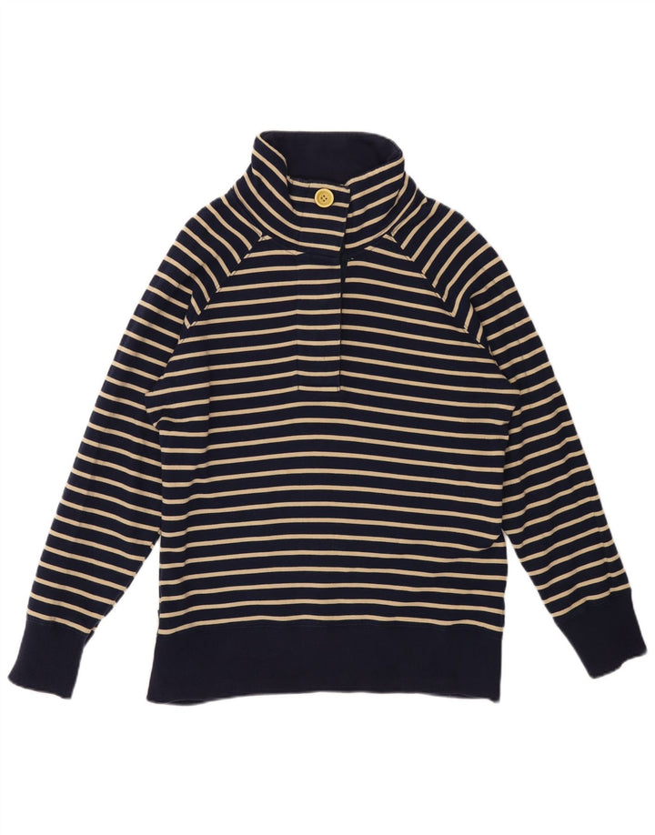 JOULES Dame Button Neck Sweatshirt Jumper UK 14 Large Navy Blue Striped