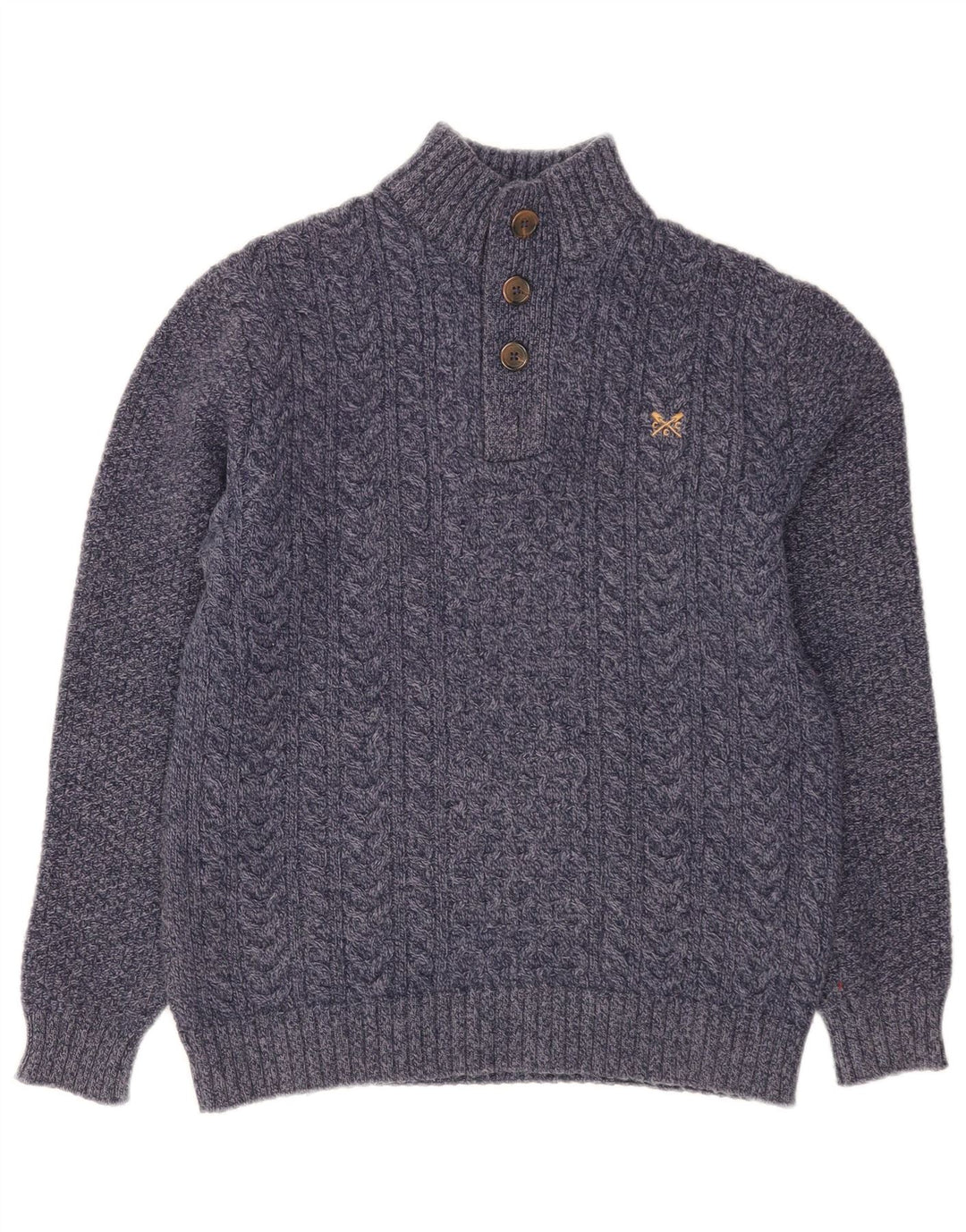 Besætningstøj Herre Button Neck Jumper Sweater Small Navy Blue Flecked