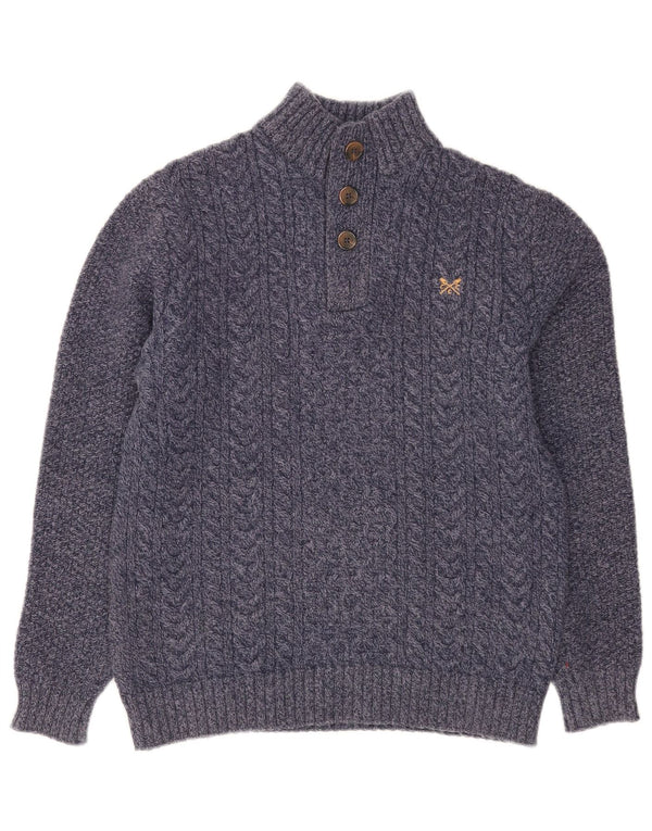 Besætningstøj Herre Button Neck Jumper Sweater Small Navy Blue Flecked