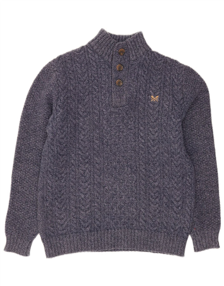 Besætningstøj Herre Button Neck Jumper Sweater Small Navy Blue Flecked