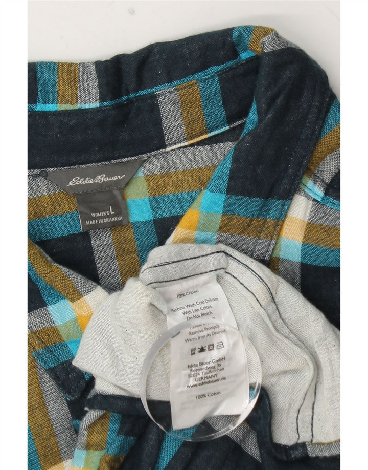 EDDIE BAUER Flanellskjorte til kvinder UK 16 Stor marineblå ternet bomuld