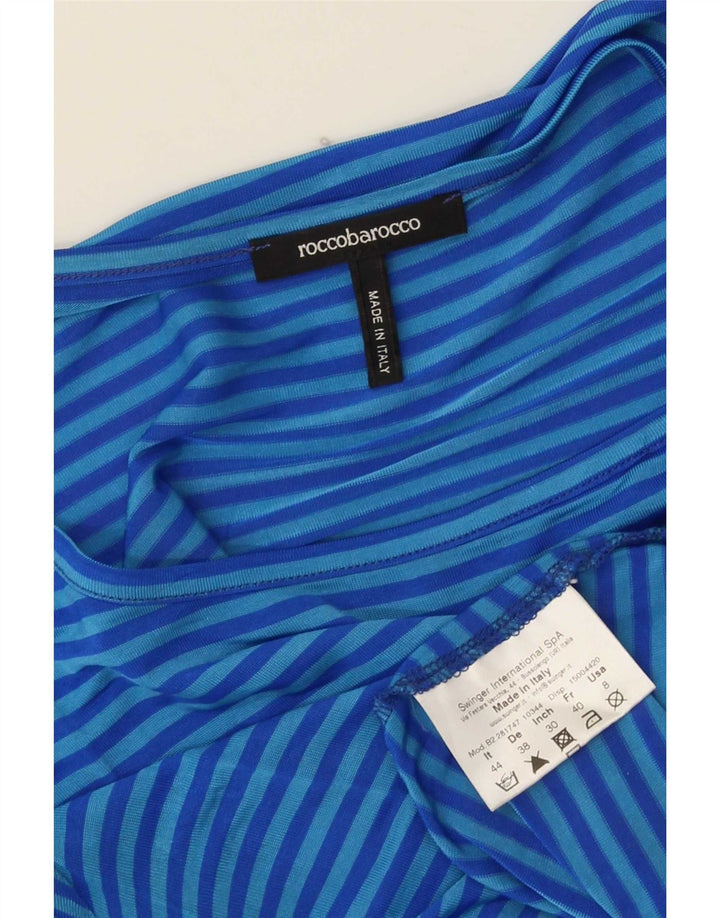 Roccobarocco T-shirt top til kvinder US 8 Mellemblå stribet acetat