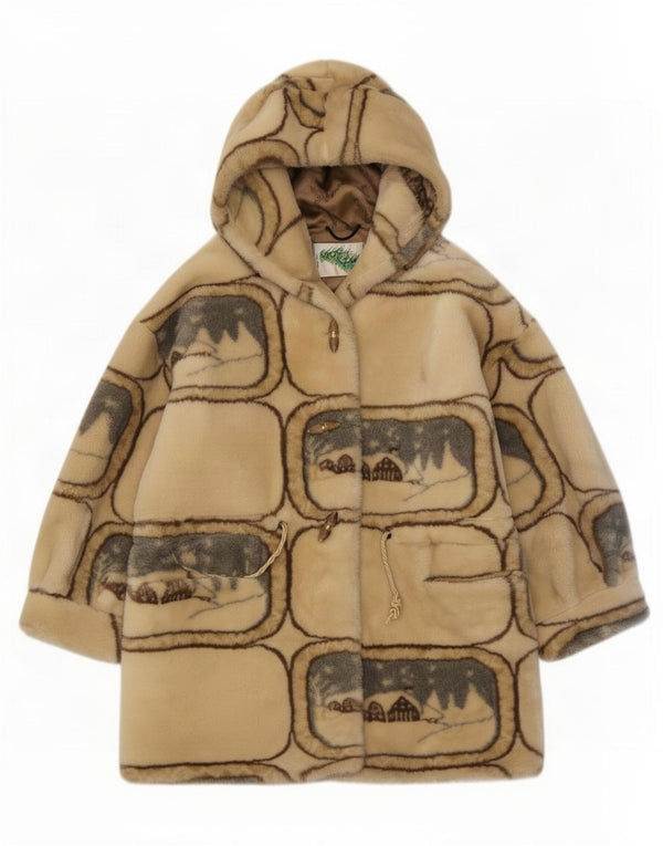 Verde Piu Dame Oversized Hooded Duffel Coat UK 10 Small Beige Geometric