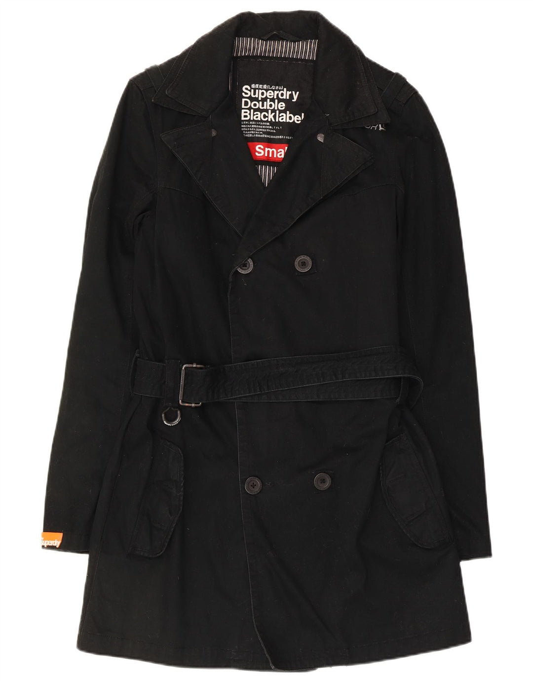 Superdry Herre Dobbeltradet Trench Coat UK 36 Lille sort bomuld